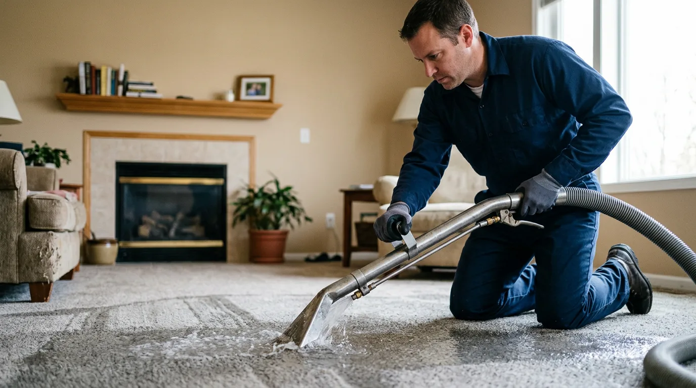 Water damage restoration technician working near Bloomfield, IN